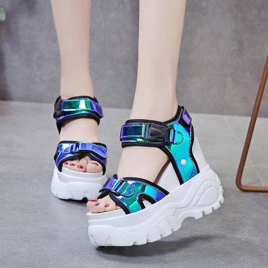 Chunky Platform Iridescent Sandals With Straps
