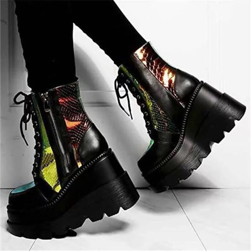 Dragon Scale Thick Wedge Boots