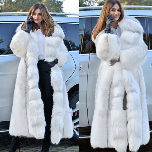 Long Luxurious White Faux Fur Coat