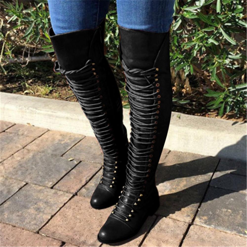 Thigh High Vegan Leather Lace up Knight Boots