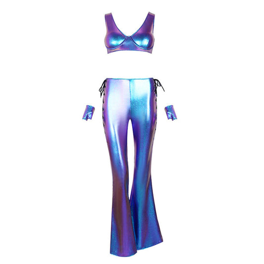 Luminescent Crop Top With Bell Bottoms Rave Clothes