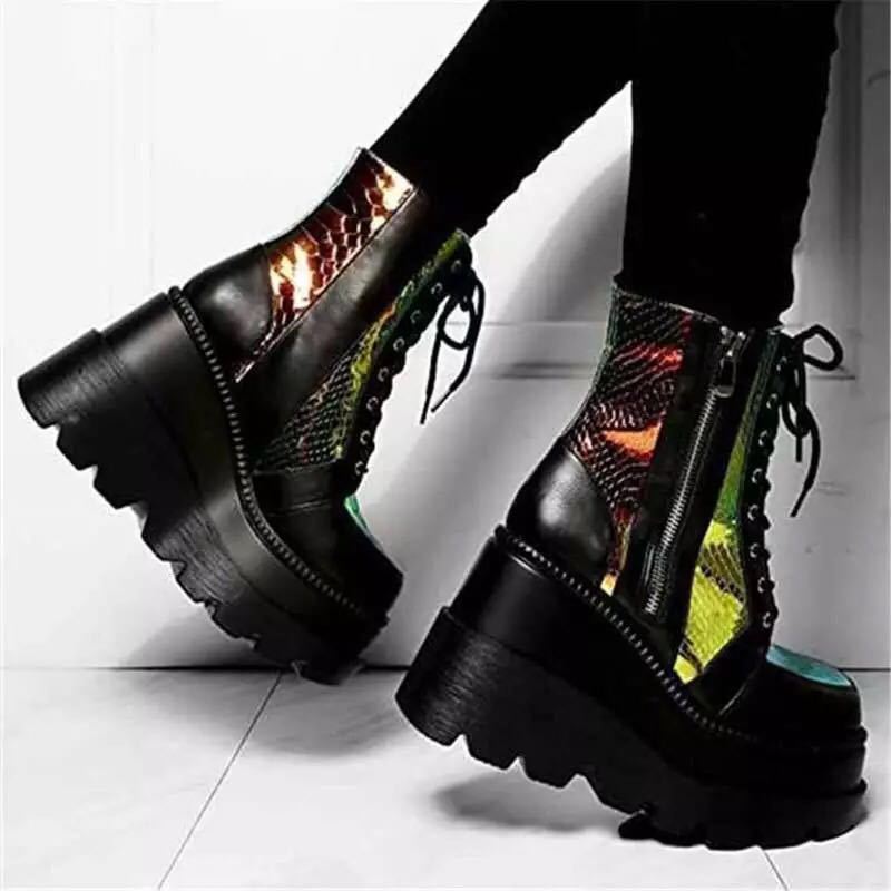 Dragon Scale Thick Wedge Boots