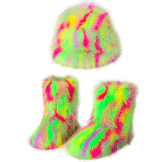 Retro Psychedelic Plush Bucket Hat and Boots