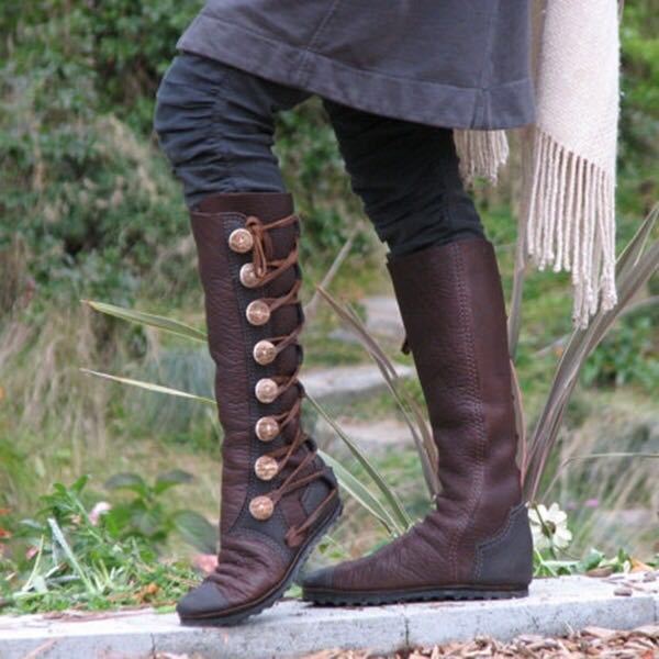 Knee High Knight Boots With Bold Buttons