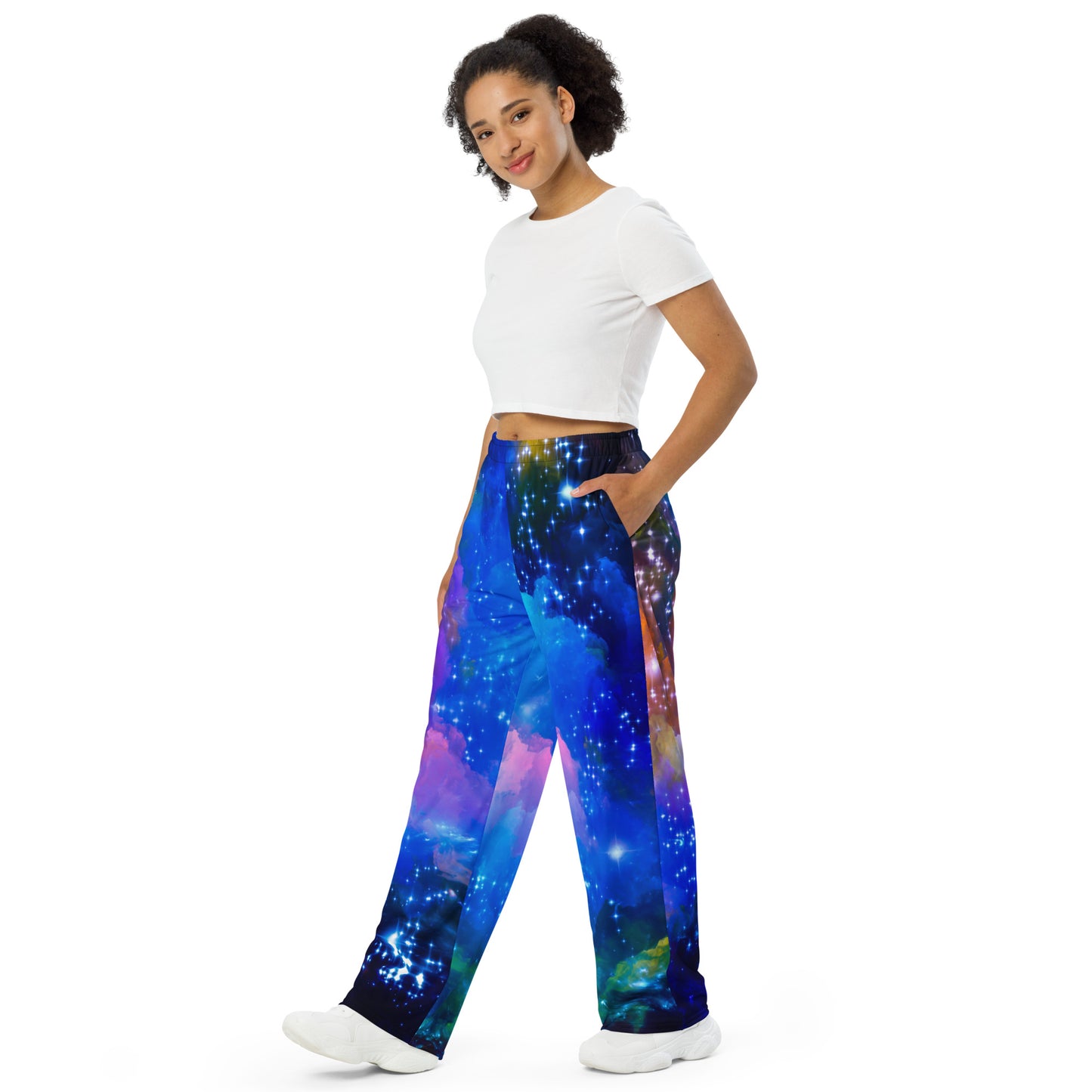 All-over space print unisex wide-leg pants