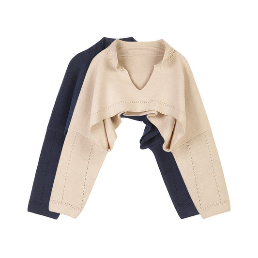 V-Neck Lapel Midriff-Baring Sweater Loose Snuggy