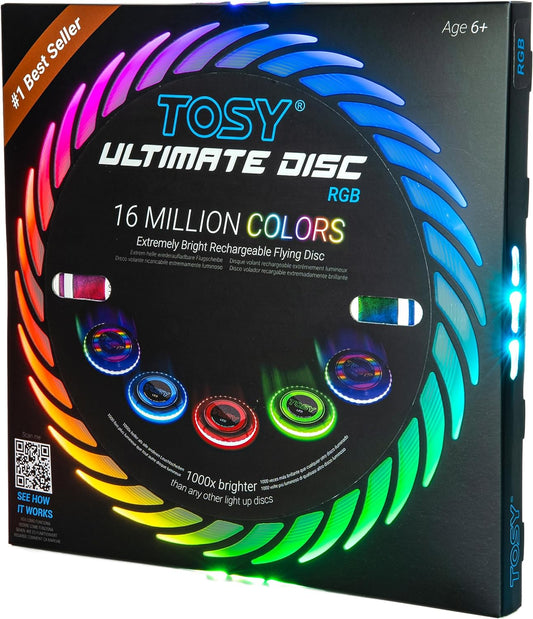 Flying Disc - 16 Million Color RGB or 36 or 360 Leds, Extremely Bright, Smart Modes, Auto Light Up, Rechargeable, Valentine Gift, Easter Basket Stuffers for Men/Boys/Teens/Kids, 175G Frisbee