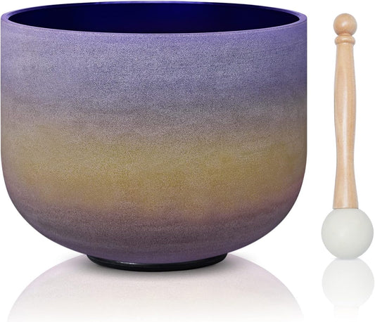 A Note Third-Eye Chakra Singing Bowl Rainbow Frosted Quartz With Mallet And O-ring